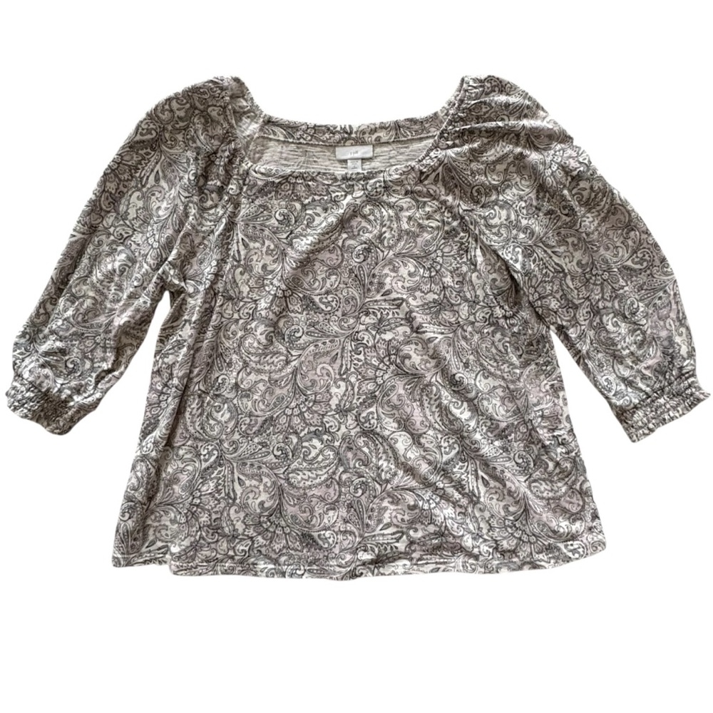 J. Jill Pink & Gray Paisley Floral 3/4” Elastic Sleeves Sz SP Tunic Cotton Modal